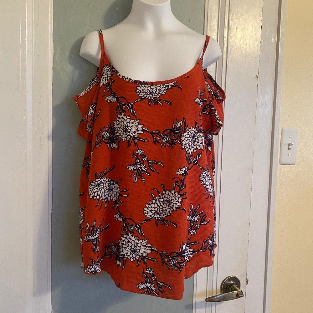Cold shoulder floral top size large orange
